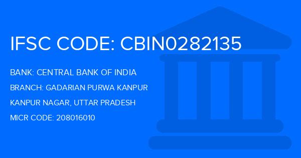 Central Bank Of India (CBI) Gadarian Purwa Kanpur Branch IFSC Code