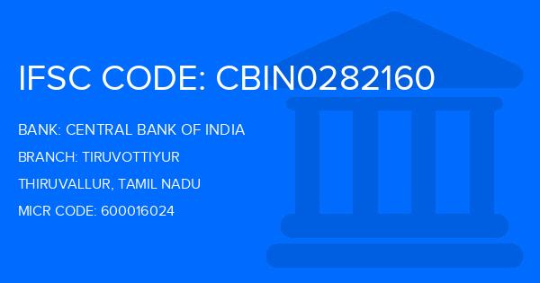 Central Bank Of India (CBI) Tiruvottiyur Branch IFSC Code