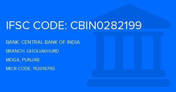 Central Bank Of India (CBI) Gholiakhurd Branch IFSC Code