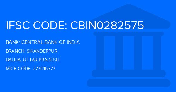 Central Bank Of India (CBI) Sikanderpur Branch IFSC Code