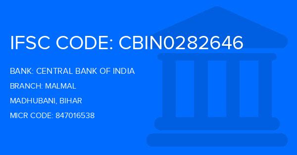 Central Bank Of India (CBI) Malmal Branch IFSC Code