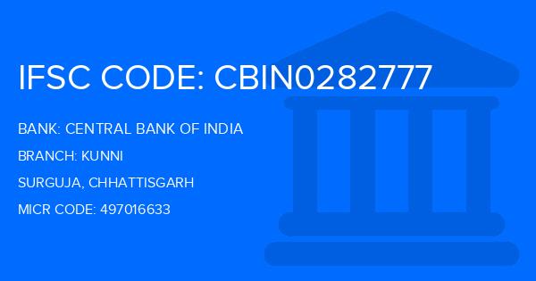 Central Bank Of India (CBI) Kunni Branch IFSC Code