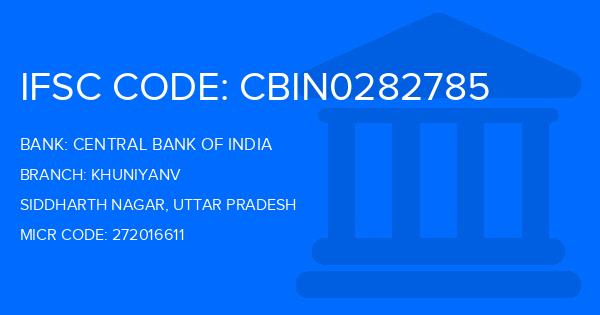 Central Bank Of India (CBI) Khuniyanv Branch IFSC Code