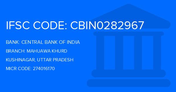 Central Bank Of India (CBI) Mahuawa Khurd Branch IFSC Code