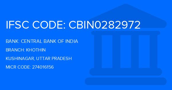 Central Bank Of India (CBI) Khothin Branch IFSC Code