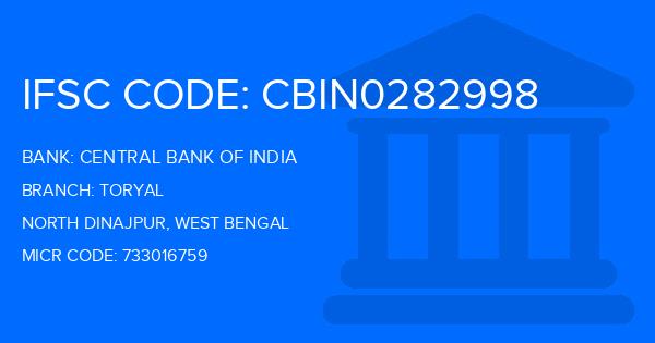 Central Bank Of India (CBI) Toryal Branch IFSC Code