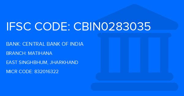 Central Bank Of India (CBI) Matihana Branch IFSC Code