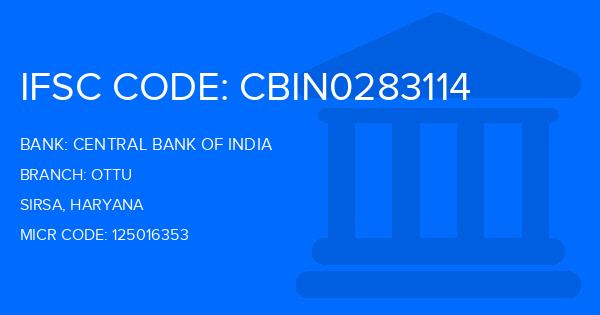 Central Bank Of India (CBI) Ottu Branch IFSC Code