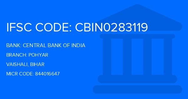 Central Bank Of India (CBI) Pohyar Branch IFSC Code