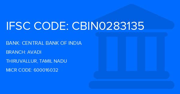 Central Bank Of India (CBI) Avadi Branch IFSC Code