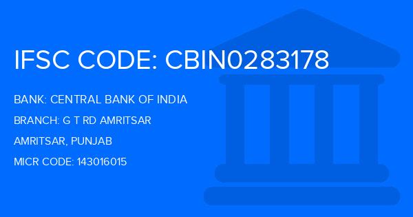 Central Bank Of India (CBI) G T Rd Amritsar Branch IFSC Code