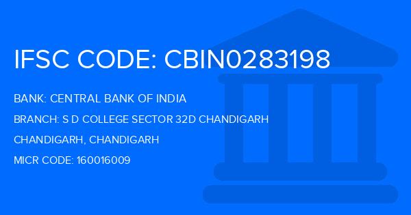 Central Bank Of India (CBI) S D College Sector 32D Chandigarh Branch IFSC Code