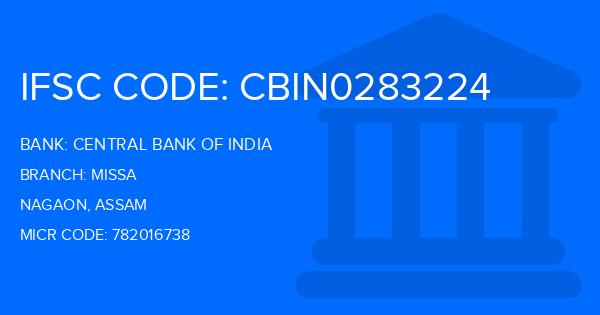 Central Bank Of India (CBI) Missa Branch IFSC Code