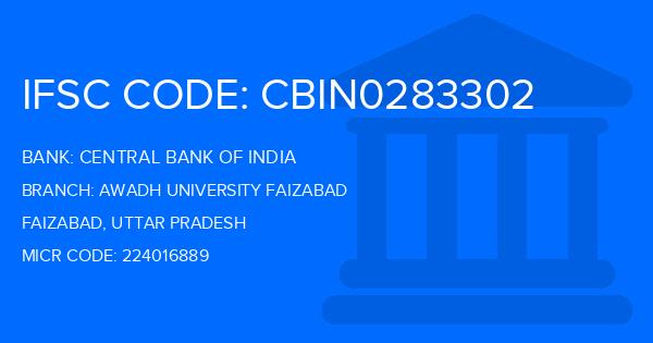 Central Bank Of India (CBI) Awadh University Faizabad Branch IFSC Code