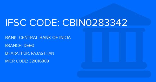 Central Bank Of India (CBI) Deeg Branch IFSC Code