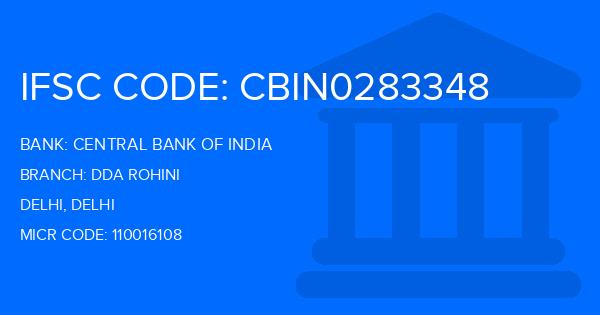 Central Bank Of India (CBI) Dda Rohini Branch IFSC Code