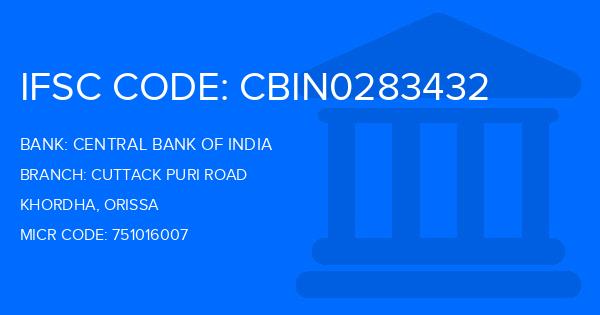 Central Bank Of India (CBI) Cuttack Puri Road Branch IFSC Code