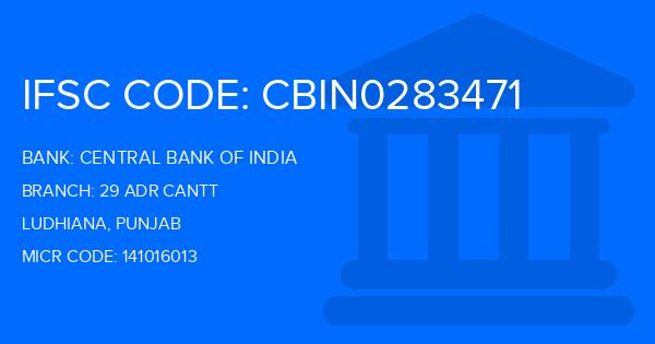 Central Bank Of India (CBI) 29 Adr Cantt Branch IFSC Code