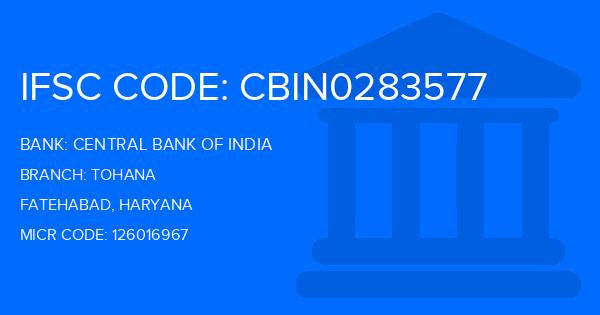 Central Bank Of India (CBI) Tohana Branch IFSC Code