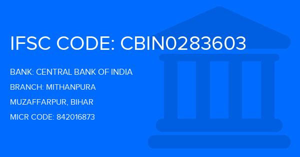 Central Bank Of India (CBI) Mithanpura Branch IFSC Code