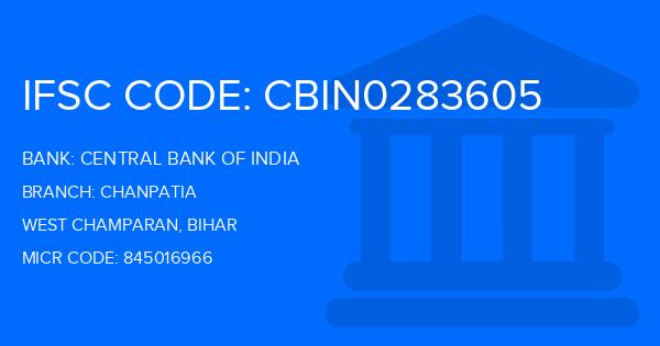 Central Bank Of India (CBI) Chanpatia Branch IFSC Code