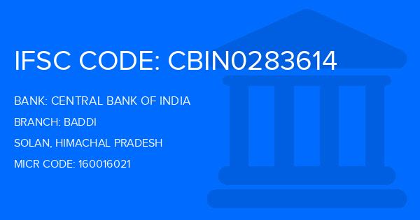Central Bank Of India (CBI) Baddi Branch IFSC Code