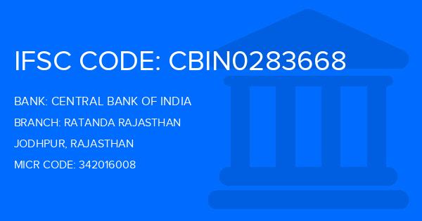 Central Bank Of India (CBI) Ratanda Rajasthan Branch IFSC Code