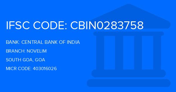 Central Bank Of India (CBI) Novelim Branch IFSC Code