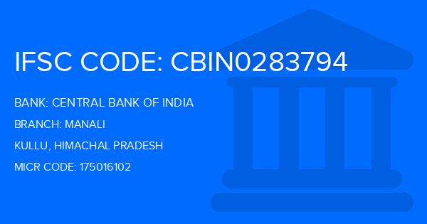 Central Bank Of India (CBI) Manali Branch IFSC Code