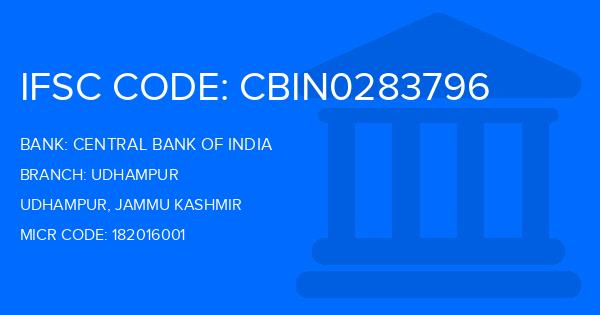 Central Bank Of India (CBI) Udhampur Branch IFSC Code
