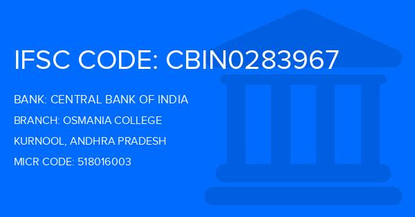 Central Bank Of India (CBI) Osmania College Branch IFSC Code