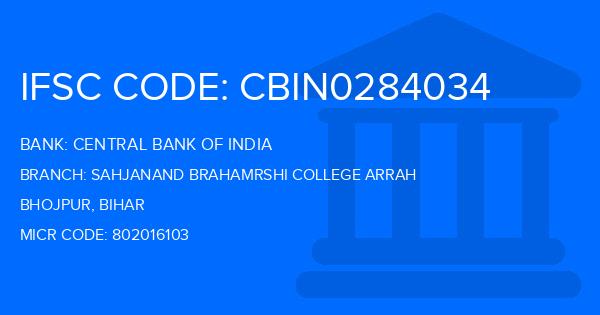 Central Bank Of India (CBI) Sahjanand Brahamrshi College Arrah Branch IFSC Code