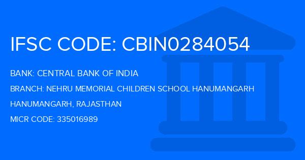 Central Bank Of India (CBI) Nehru Memorial Children School Hanumangarh Branch IFSC Code