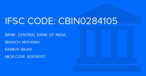 Central Bank Of India (CBI) Mohania Branch IFSC Code