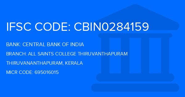 Central Bank Of India (CBI) All Saints College Thiruvanthapuram Branch IFSC Code