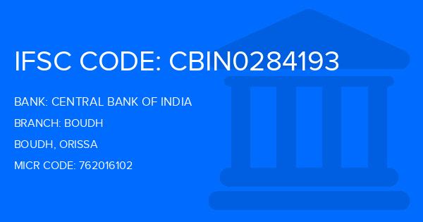 Central Bank Of India (CBI) Boudh Branch IFSC Code
