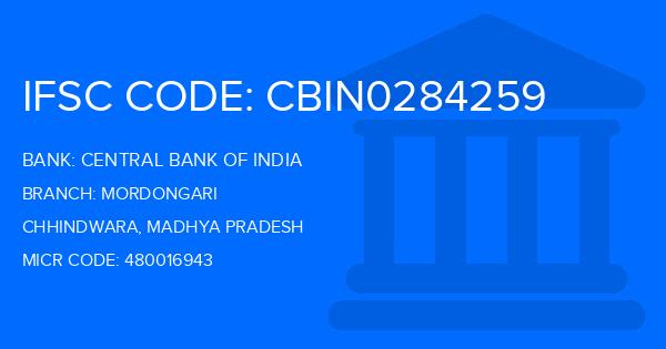 Central Bank Of India (CBI) Mordongari Branch IFSC Code