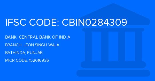 Central Bank Of India (CBI) Jeon Singh Wala Branch IFSC Code