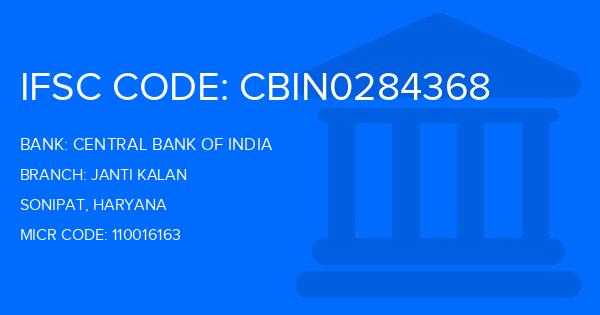 Central Bank Of India (CBI) Janti Kalan Branch IFSC Code