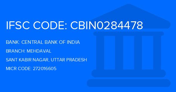Central Bank Of India (CBI) Mehdaval Branch IFSC Code