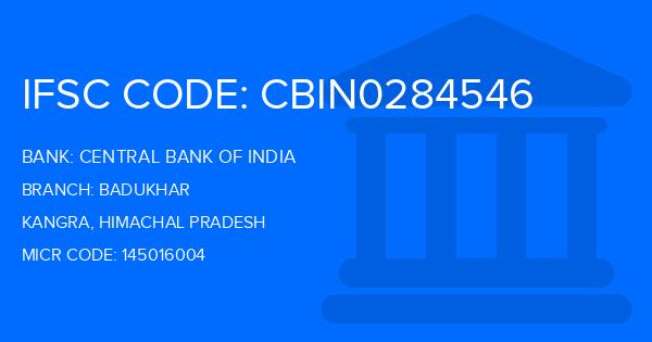 Central Bank Of India (CBI) Badukhar Branch IFSC Code