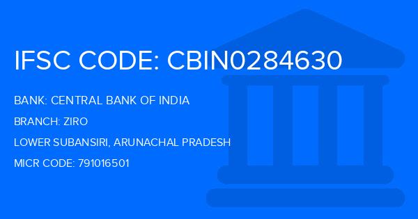 Central Bank Of India (CBI) Ziro Branch IFSC Code
