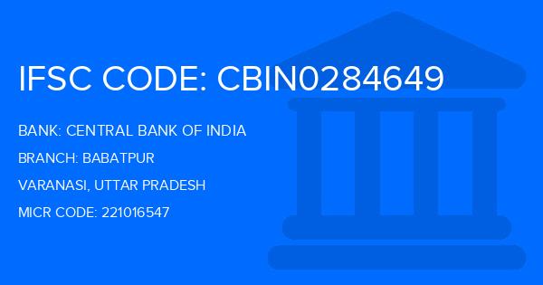 Central Bank Of India (CBI) Babatpur Branch IFSC Code