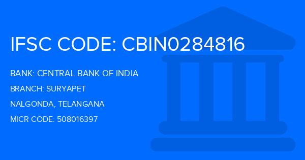 Central Bank Of India (CBI) Suryapet Branch IFSC Code