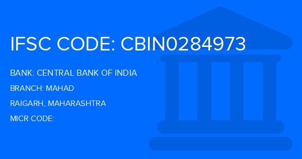 Central Bank Of India (CBI) Mahad Branch IFSC Code
