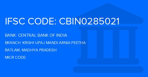 Central Bank Of India (CBI) Krishi Upaj Mandi Arnia Peetha Branch IFSC Code