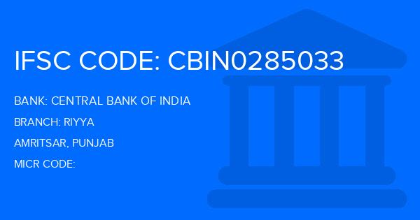 Central Bank Of India (CBI) Riyya Branch IFSC Code