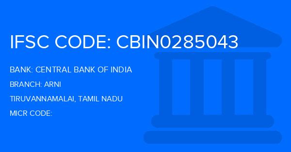 Central Bank Of India (CBI) Arni Branch IFSC Code