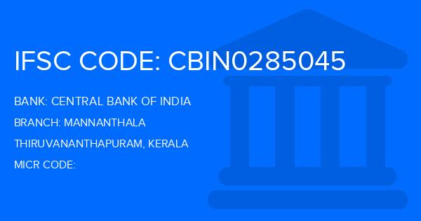 Central Bank Of India (CBI) Mannanthala Branch IFSC Code