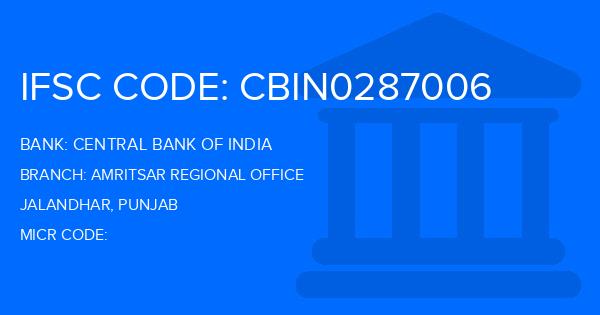 Central Bank Of India (CBI) Amritsar Regional Office Branch IFSC Code